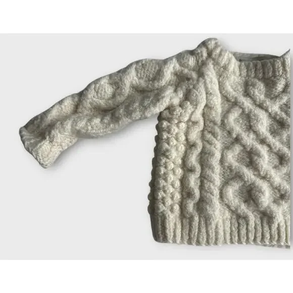 Aran Sweater Market 100% Merino Wool Sweater Shoulder Buttons Baby Size Small - Picture 3 of 15